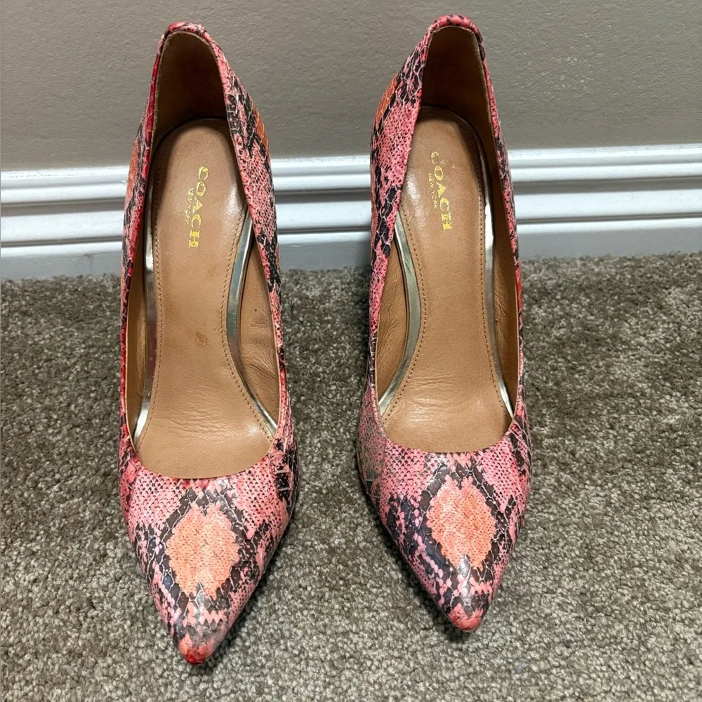 Coach Two Tones Orange and Pink Snakeskin Women's Heels - Picture 1 of 7